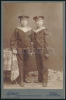 1911 Az S.M.S. Schwarzenberg hajóra készülő két fiatal kadétról készült fotó / Two young boys, no ship name, but it may be conjectured that they were ,,boys" about to go to Sebenico and join S.M.S. Schwarzenberg. High-quality sepia photograph by the Fortuna photographic studio in Vienna 11x17 cm