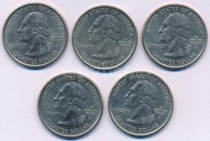 Amerikai Egyesült Államok 1999-2005. 25c Cu-Ni (5xklf) forgalmi emlékkiadások a "Szövetségi Áll...