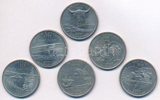 Amerikai Egyesült Államok 2000-2007. 25c Cu-Ni (6xklf) forgalmi emlékkiadások a "Szövetségi Államok" sorozatból, közte South Carolina, North Carolina, Indiana, Florida, Oregon, Montana T:AU,XF USA 2000-2007. 25 Cents Cu-Ni (6xdiff) circulating commemorative coins from the "50 State Quarters" series, in it South Carolina, North Carolina, Indiana, Florida, Oregon, Montana C:AU,XF