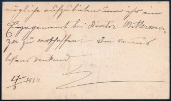 1884 Nyáry Hermine (1856-1929) grófnő szül. Albrecht, színésznő autográf német nyelvű ajánló sorai s...