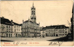 1906 Kamenz, Markt mit Rathaus, Hotel zum goldn, Stern / square, empty market, town hall, hotel, shops. Brück & Sohn 4117. (small tear)