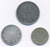 Vegyes: Ausztria 1893. 1K Ag "Ferenc József" + Német Birodalom 1906A 1/2M Ag + Svédország ...