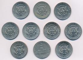Amerikai Egyesült Államok 1971D-1985P 1/2$ Cu-Ni "Kennedy" (10xklf évszám és/vagy verdejel...