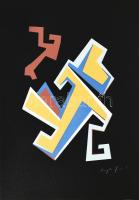 Frank Magda (1914-1997): Geometrikus kompozíció. Szitanyomat, papír, jelzett, 50x35 cm / Magda Frank (1914-1997): Geometric composition. Screenprint on paper, signed. 50x35 cm