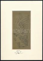 Szász Endre (1926-2003): Fejdíszes hölgy. Szitanyomat, papír, jelzett a nyomaton és autográf aláírt 13,5x6,5 cm Paszpartuban