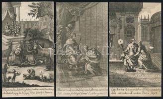 cca 1750 6 db magyar nyelvű, rézmetszetes könyv illusztráció egy könyvből 8,5x15 cm