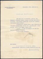 1943 Szendy Károly (1885-1953) politikus, Budapest polgármestere (1934-1944) gépelt sorai, Ilovszky János (1888-1953) a Baross Szövetség országos elnöke, országgyűlési képviselő részére, autográf aláírással, fejléces papíron.