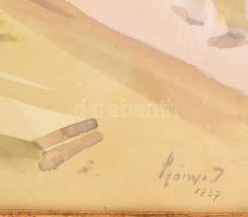 Szőnyi István (1894-1960): Kaláka, 1937. Akvarell, papír, jelezve jobbra lent, üvegezett fakeretben,...