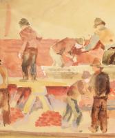 Szőnyi István (1894-1960): Kaláka, 1937. Akvarell, papír, jelezve jobbra lent, üvegezett fakeretben,...