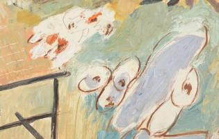 Fáber Gabriella (1903 - 1982): Pesti ház udvarán. Olaj, farost, jelezve balra lent, fakeretben, 50×6...