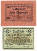 Német Birodalom / Rinteln 1917. 10pf + Berneck im Fichtgebirge 1917. 10Pf, mindkettő bélyegzéssel T:AU German Empire / Rinteln 1917. 10 Pfennig + Berneck im Fichtgebirge 1917. 10 Pfennig, both with stamp C:AU