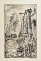 Aszódi Weil Erzsébet (1901-1976): Háborúban Attila körúton. Rézkarc, papír, jelzett. 38×23 cm