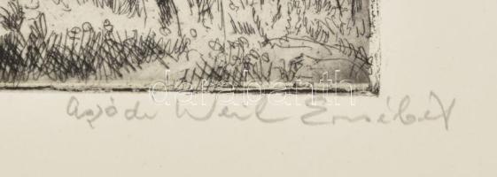 Aszódi Weil Erzsébet (1901-1976): Tura előtt. Rézkarc, papír, jelzett, lap alján Aszódi Weil Erzsébe...