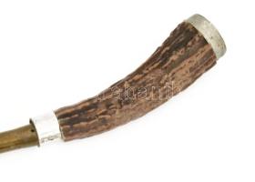 Régi lovaglópálca, szarv fogóval, kopással, h: 65 cm