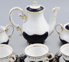 Zsolnay Pompadour mintás kávés készlet, egy csésze hiánnyal, jelzéssel, hibátlan