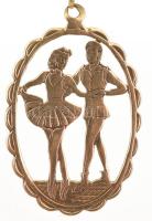 14K arany (Au) nyaklánc, fiatal táncos párt ábrázoló medállal, jelzett, szakadással, h: 50 cm, 14,07 g