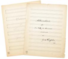 cca 1910 Hans Koessler/Koessler János (1853-1926) zeneszerző, zenepedagógus, karnagy, orgonista kottái, 2 db, Adler Marianne izraelita származású zongoratanárnő, Szendy Árpád (1863-1922) zongoraművész és - tanár, zeneszerző tanítványának részére DEDIKÁLTAK! Az egyik kotta szakadt, sérült.   Koessler János akadémiai zenetanárként számos neves zenész, zeneszerző mestere volt, közte: Bartók Béla, Kodály Zoltán, Dohnányi Ernő, Kálmán Imre, Weiner Leó.