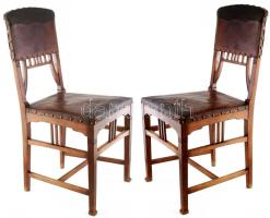 Antik szecessziós szék, 2 db, fa, bőrrel bevont, jó állapotban. 43x44x92 cm