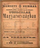 1871 Nemzeti Színház, Blaha Lujza első fellépésének színházi plakátja, sérült, üvegezett keretben, 42×32 cm