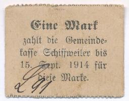 Német Birodalom / Schiffweiler 1914. 1M bélyegzéssel T:AU German Empire / Schiffweiler 1914. 1 Mark ...