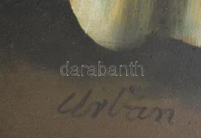 Urbán Gábor (1946-): Női akt. Olaj, farost, jelzett, dekoratív fakeretben, 60x40cm