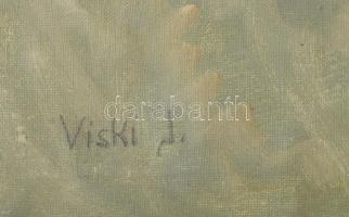 Viski János (1891-1987): Vágtázó szekér. Olaj, vászon, jelzett. Kissé sérült. Fakeretben, 60x80 cm