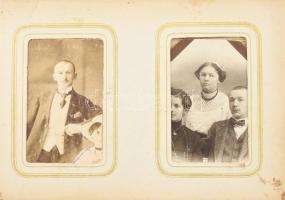 cca 1860-1870 Több mint 80 vizitkártyából álló fotó gyűjtemény régi, sérült albumban. Azonosítatlan,...
