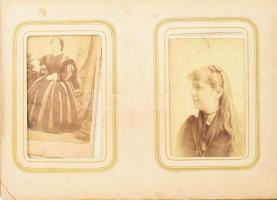 cca 1860-1870 Több mint 80 vizitkártyából álló fotó gyűjtemény régi, sérült albumban. Azonosítatlan,...