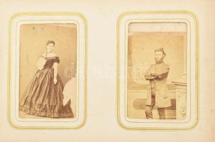 cca 1860-1870 Több mint 80 vizitkártyából álló fotó gyűjtemény régi, sérült albumban. Azonosítatlan,...