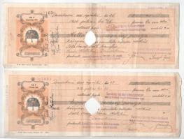 ~1910-1930. 10db vegyes kitöltött váltó, közte bélyegzett, okmánybélyeges, lyukasztással érvénytelen...