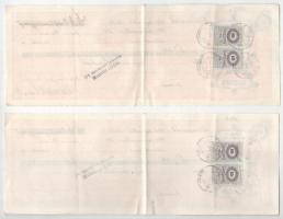 ~1910-1930. 10db vegyes kitöltött váltó, közte bélyegzett, okmánybélyeges, lyukasztással érvénytelen...