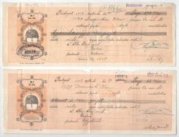 ~1910-1930. 10db vegyes kitöltött váltó, közte bélyegzett, okmánybélyeges, lyukasztással érvénytelen...