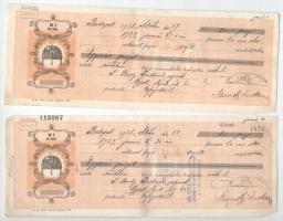 ~1910-1930. 10db vegyes kitöltött váltó, közte bélyegzett, okmánybélyeges, lyukasztással érvénytelen...