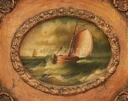 Olvashatatlan jelzéssel: Vitorlás. Olaj, fa. Dekoratív fakeretben. 6,5x8,5 cm