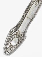 Ezüst (Ag) süteményes kanál, jelzéssel, javított, h: 28,5 cm, bruttó: 99 g