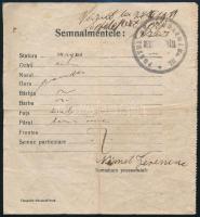 1919 Medgyesbodzás (1920-ig Arad, ma Békés vármegye), román nyelvű személyi igazolvány, magyar szemé...