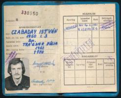 1980 Fabulon SC fényképes tagsági könyv Czabaday István labdarúgó részére