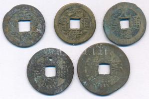 Kínai Császárság ~19. század Cu cash (5db) T:F Chinese Empire ~19th century Cu cash (5pcs) C:F