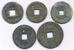 Kínai Császárság ~19. század Cu cash (5db) T:F Chinese Empire ~19th century Cu cash (5pcs) C:F