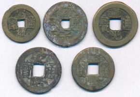 Kínai Császárság ~19. század Cu cash (5db) T:F Chinese Empire ~19th century Cu cash (5pcs) C:F