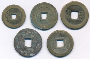 Kínai Császárság ~19. század Cu cash (5db) T:F Chinese Empire ~19th century Cu cash (5pcs) C:F