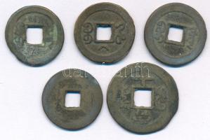 Kínai Császárság ~19. század Cu cash (5db) T:F Chinese Empire ~19th century Cu cash (5pcs) C:F