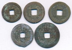 Kínai Császárság ~19. század Cu cash (5db) T:F Chinese Empire ~19th century Cu cash (5pcs) C:F