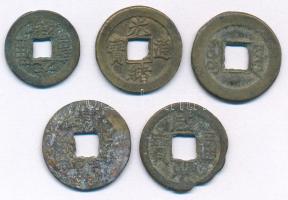 Kínai Császárság ~19. század Cu cash (5db) T:F Chinese Empire ~19th century Cu cash (5pcs) C:F