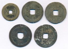 Kínai Császárság ~19. század Cu cash (5db) T:F Chinese Empire ~19th century Cu cash (5pcs) C:F