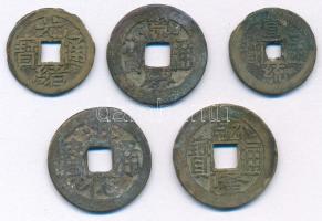 Kínai Császárság ~19. század Cu cash (5db) T:F Chinese Empire ~19th century Cu cash (5pcs) C:F