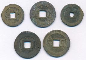 Kínai Császárság ~19. század Cu cash (5db) T:F Chinese Empire ~19th century Cu cash (5pcs) C:F