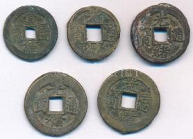 Kínai Császárság ~19. század Cu cash (5db) T:F Chinese Empire ~19th century Cu cash (5pcs) C:F