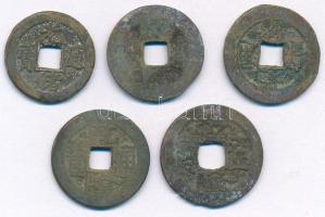 Kínai Császárság ~19. század Cu cash (5db) T:F Chinese Empire ~19th century Cu cash (5pcs) C:F