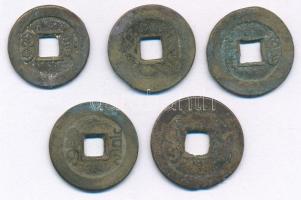 Kínai Császárság ~19. század Cu cash (5db) T:F Chinese Empire ~19th century Cu cash (5pcs) C:F
